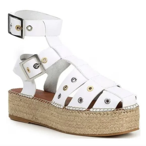 NWOT FREE PEOPLE White Gladiator Sandal Espadrille Flatform Platform 39 Size 9 - Picture 2 of 13